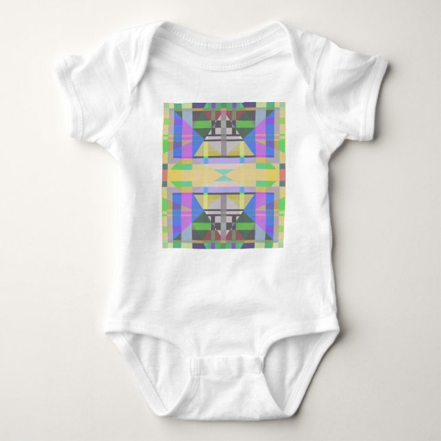 Yellow Green Blue Purple Geometric Baby Bodysuit (Front)