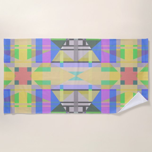 Yellow Green Blue Purple Geometric Beach Towel (Front)
