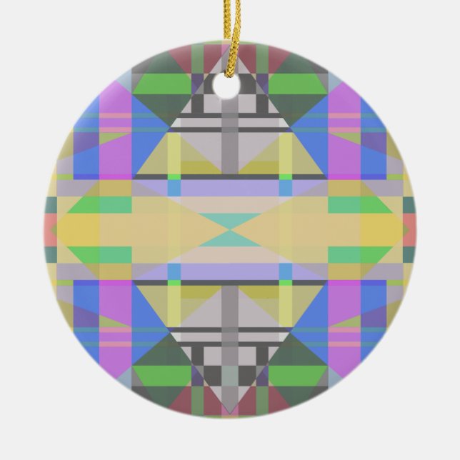 Yellow Green Blue Purple Geometric Ceramic Ornament (Front)
