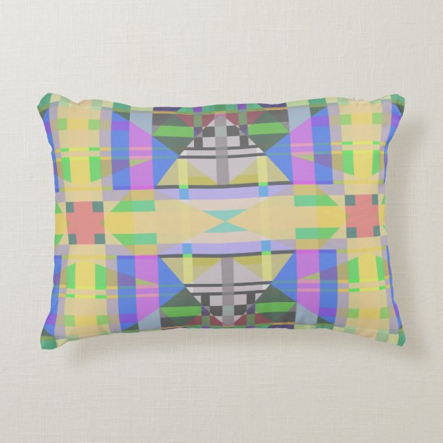 Yellow Green Blue Purple Geometric Decorative Cushion (Front)