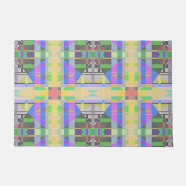 Yellow Green Blue Purple Geometric Doormat (Front)