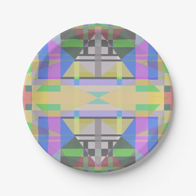 Yellow Green Blue Purple Geometric Paper Plate (Front)
