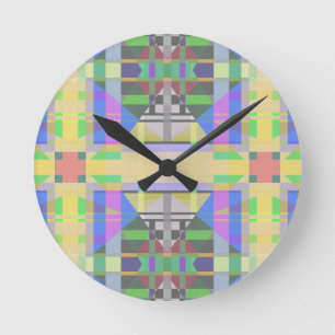 Yellow Green Blue Purple Geometric Round Clock
