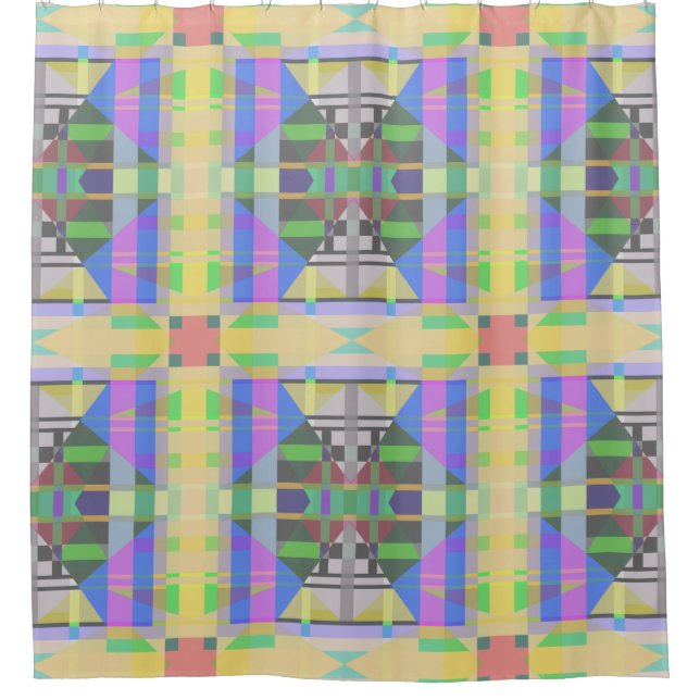 Yellow Green Blue Purple Geometric Shower Curtain (Front)