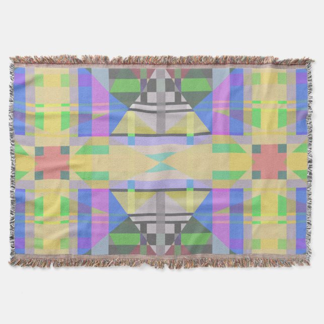 Yellow Green Blue Purple Geometric Throw Blanket (Front)
