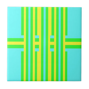 Yellow, Green, Blue Stripes by Shirley Taylor Ceramic Tile