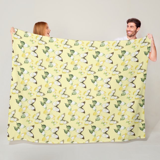 Yellow Green Butterflies Birthday Fleece Blanket (In Situ)