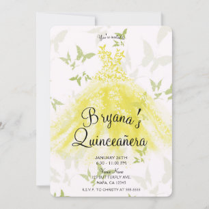 Yellow Green Butterfly Dance Dress Quinceañera Invitation