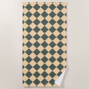Yellow Green Checker Diamond Pattern Beach Towel