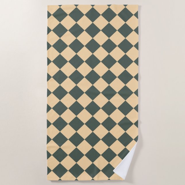 Yellow Green Checker Diamond Pattern Beach Towel (Front)