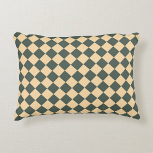 Yellow Green Checker Diamond Pattern Decorative Cushion