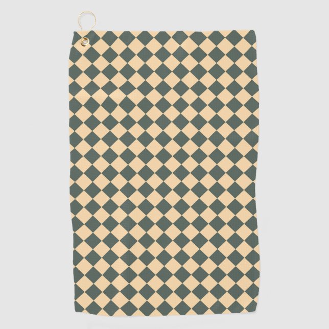 Yellow Green Checker Diamond Pattern Golf Towel (Front)