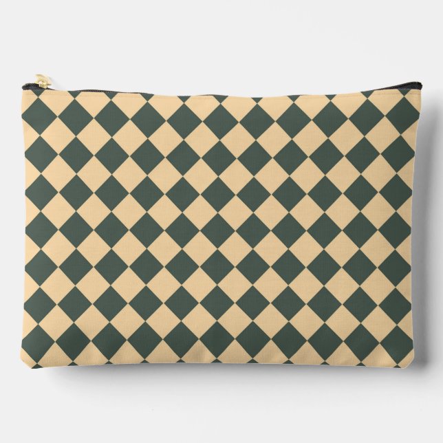 Yellow Green Checker Diamond Pattern Large Accessory Pouch (Front)