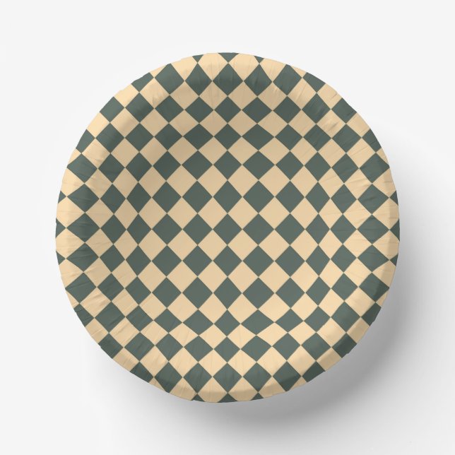 Yellow Green Checker Diamond Pattern Paper Plate (Front)