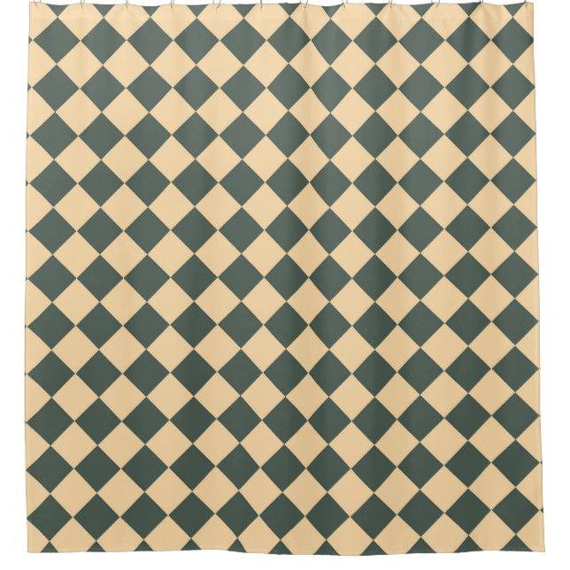 Yellow Green Checker Diamond Pattern Shower Curtain (Front)