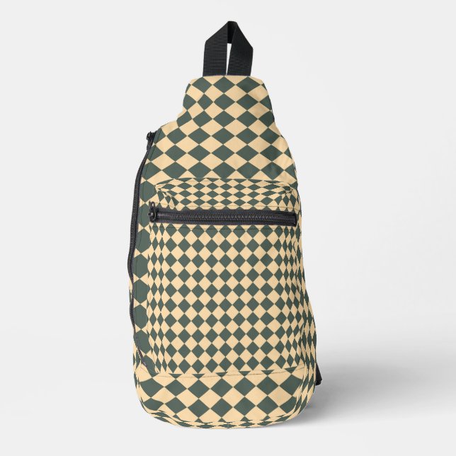 Yellow Green Checker Diamond Pattern Sling Bag (Front)