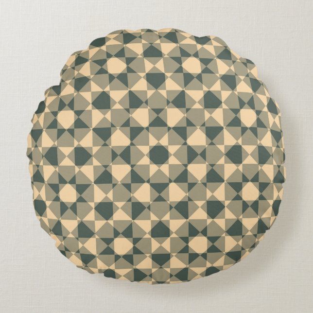 Yellow Green Checker Diamond Plaid Pattern Round Cushion (Front)