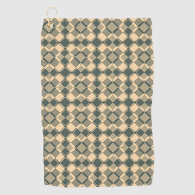 Yellow Green Chequered Argyle Pattern Golf Towel (Front)