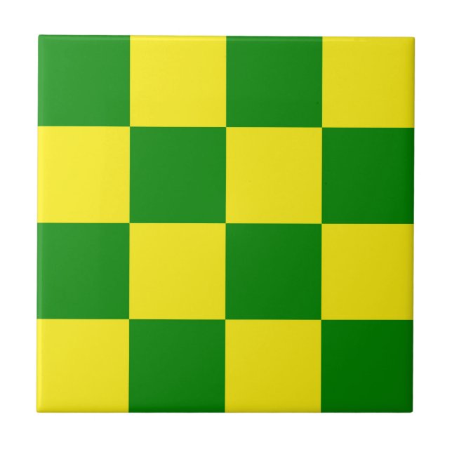 Yellow Green Chequered Check Pattern Ceramic Tile (Front)