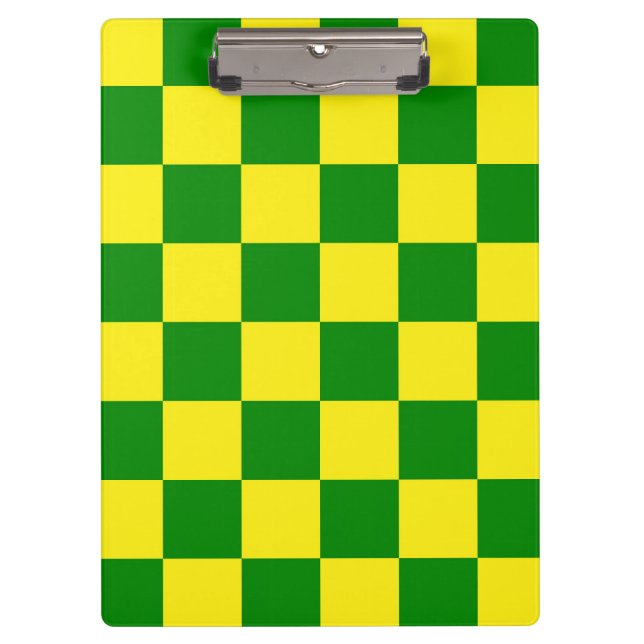 Yellow Green Chequered Check Pattern Clipboard (Front)