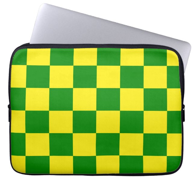 Yellow Green Chequered Check Pattern Laptop Sleeve (Front)