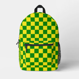 Yellow Green Chequered Check Pattern Printed Backpack