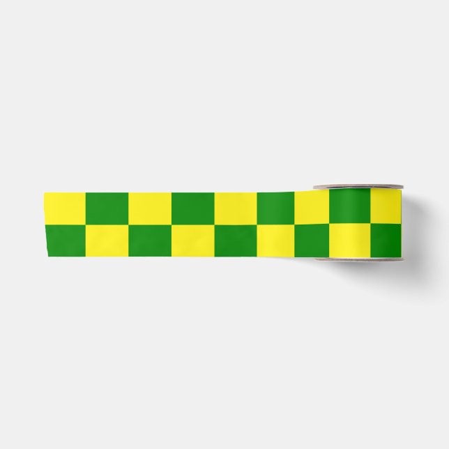 Yellow Green Chequered Check Pattern Satin Ribbon (Front)