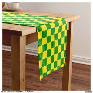 Yellow Green Chequered Check Pattern Short Table Runner