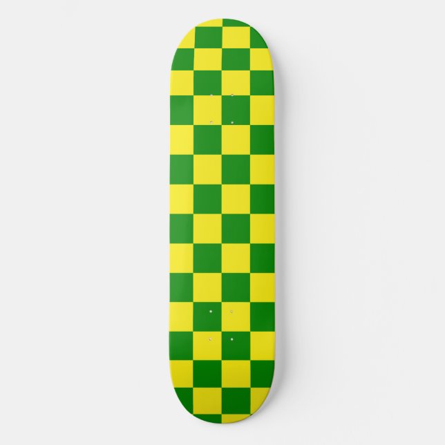 Yellow Green Chequered Check Pattern Skateboard (Front)