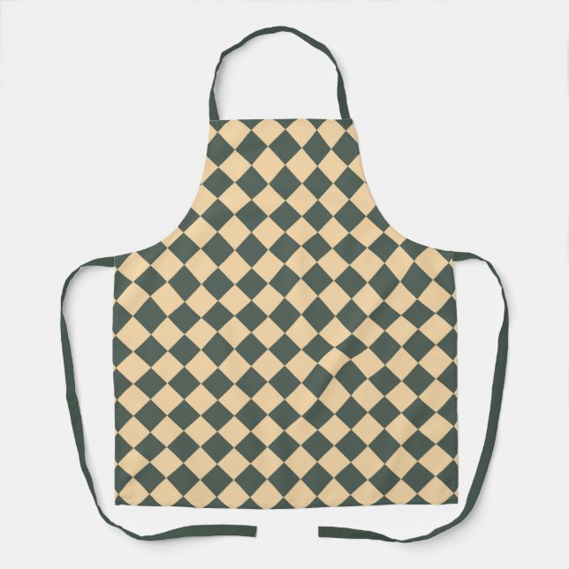 Yellow Green Chequered Diamond Pattern Apron (Front)