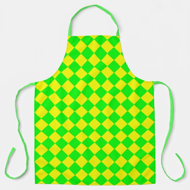 Yellow Green Chequered Diamond Pattern Apron (Front)