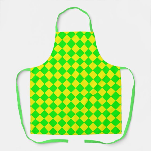 Yellow Green Chequered Diamond Pattern Apron (Front)