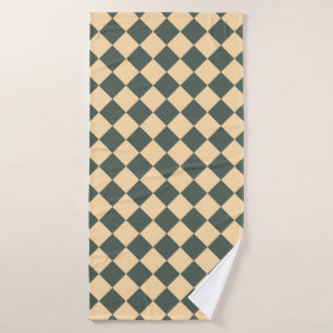 Yellow Green Chequered Diamond Pattern Bath Towel