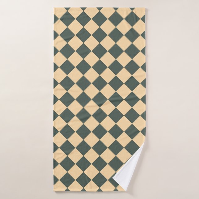 Yellow Green Chequered Diamond Pattern Bath Towel (Bath Towel)