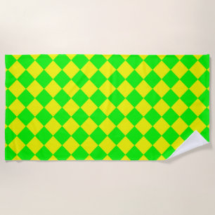 Yellow Green Chequered Diamond Pattern  Beach Towel