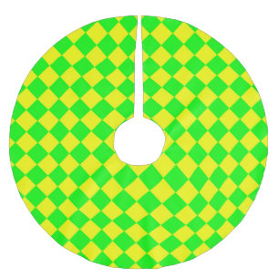 Yellow Green Chequered Diamond Pattern Brushed Polyester Tree Skirt