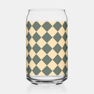 Yellow Green Chequered Diamond Pattern Can Glass