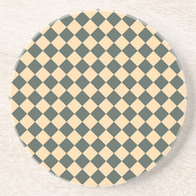 Yellow Green Chequered Diamond Pattern Coaster (Front)