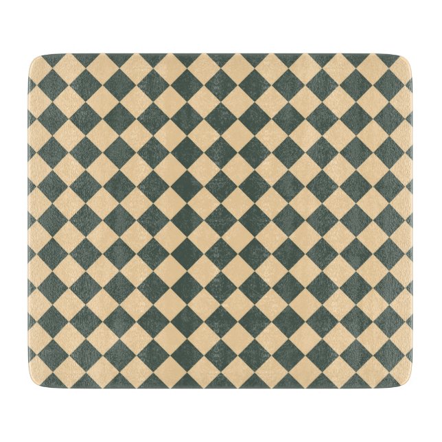 Yellow Green Chequered Diamond Pattern Cutting Board (Front)