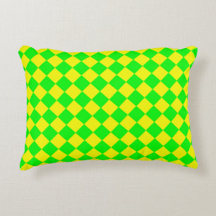 Yellow Green Chequered Diamond Pattern Decorative Cushion