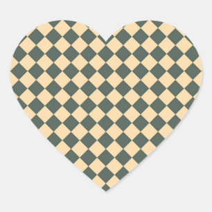Yellow Green Chequered Diamond Pattern Heart Sticker