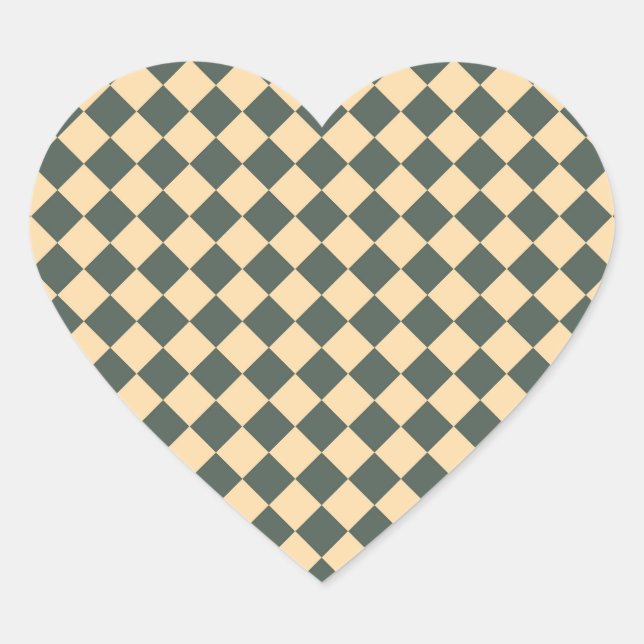 Yellow Green Chequered Diamond Pattern Heart Sticker (Front)
