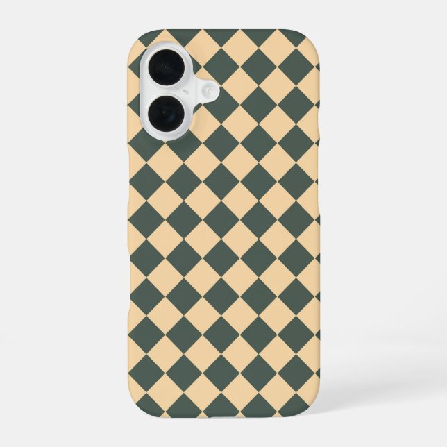 Yellow Green Chequered Diamond Pattern iPhone 16 Case (Back)