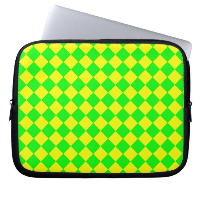 Yellow Green Chequered Diamond Pattern  Laptop Sleeve (Front)
