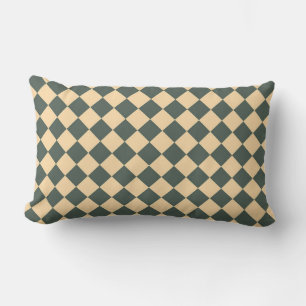 Yellow Green Chequered Diamond Pattern Lumbar Cushion