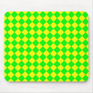 Yellow Green Chequered Diamond Pattern Mouse Pad