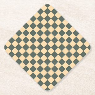 Yellow Green Chequered Diamond Pattern Paper Coaster