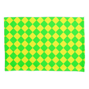 Yellow Green Chequered Diamond Pattern Pillowcase
