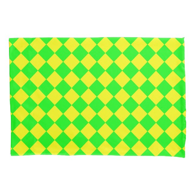 Yellow Green Chequered Diamond Pattern Pillowcase (Front-Left)