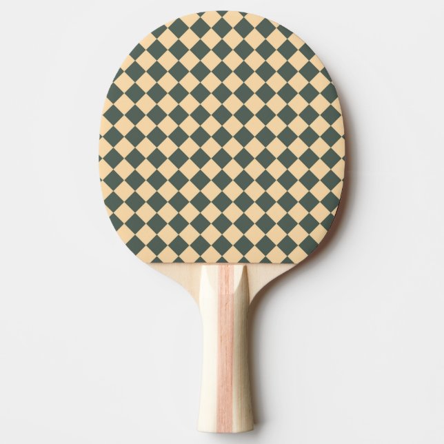Yellow Green Chequered Diamond Pattern Ping Pong Paddle (Front)